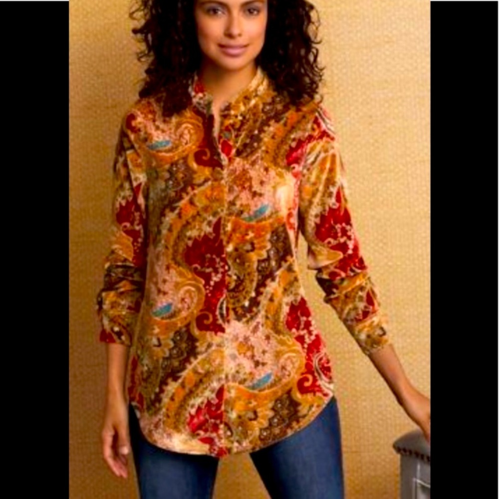 Soft Surroundings Paisley Velvet Blouse Montaigne Floral Sz S